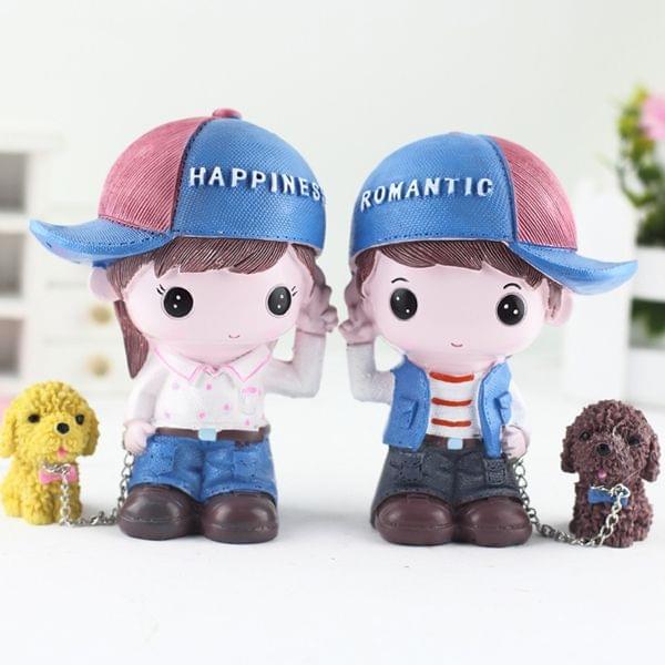 Resin Crafts Perfume Crystal Base Couple Dolls Chain Puppy Ornaments Room Car Decoration Gift