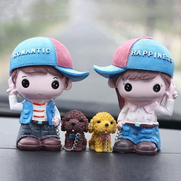 Resin Crafts Perfume Crystal Base Couple Dolls Chain Puppy Ornaments Room Car Decoration Gift
