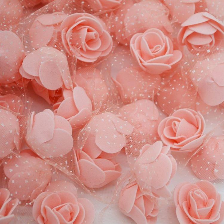 50 PCS Mini PE Foam Rose Heads Artificial Silk Flowers DIY Velvet Wedding Decorations , Size: 3.5cm(Khaki)