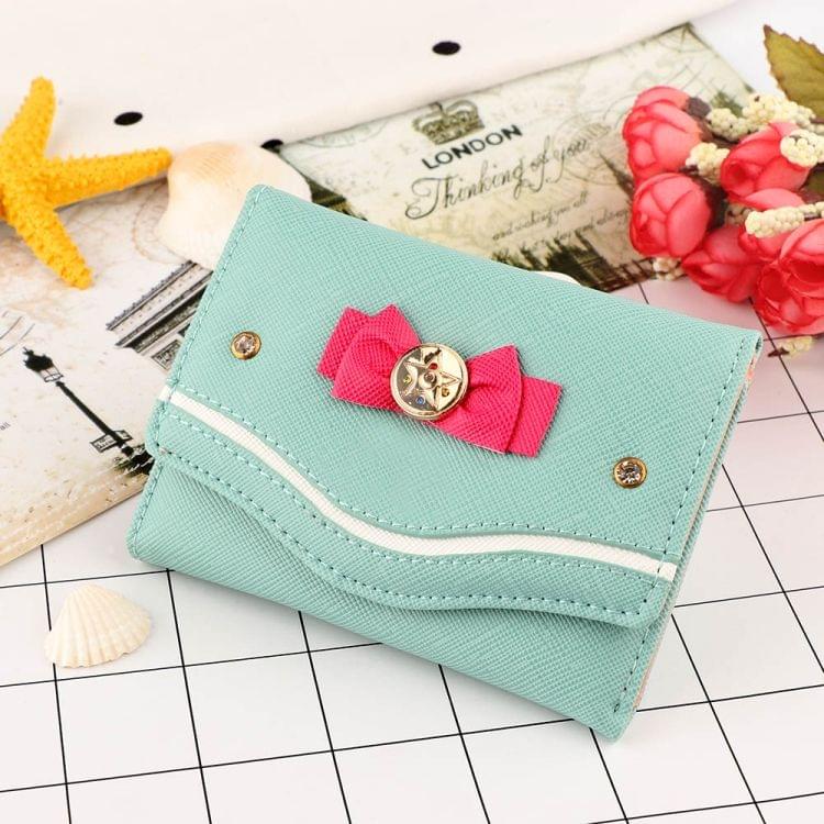 Women Short Wallet Candy Color Bow Knot Clutch Purse Fashion Wallet(Light Blue)