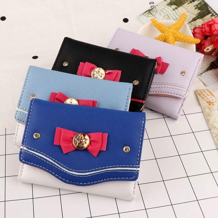 Women Short Wallet Candy Color Bow Knot Clutch Purse Fashion Wallet(Light Blue)