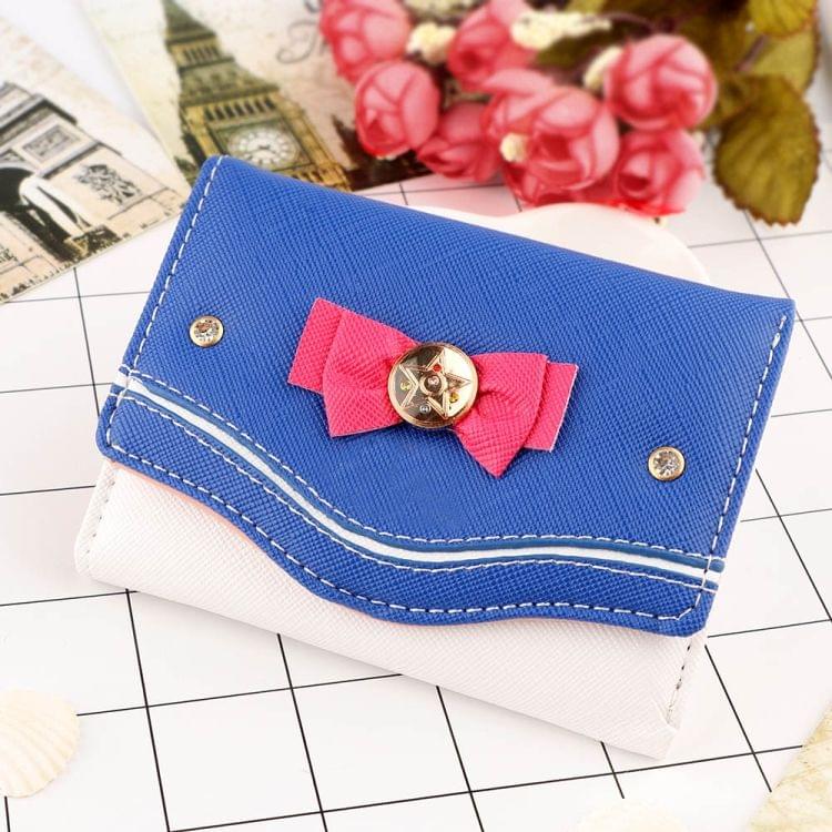 Women Short Wallet Candy Color Bow Knot Clutch Purse Fashion Wallet(Light Blue)