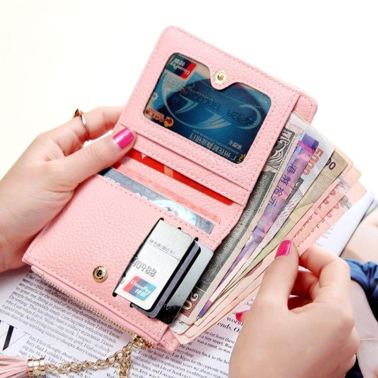 Mini PU Leather Tassel Pendant Zipper Wallet Coin Purse for Women(Purple)