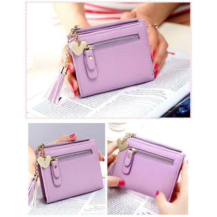 Mini PU Leather Tassel Pendant Zipper Wallet Coin Purse for Women(Purple)