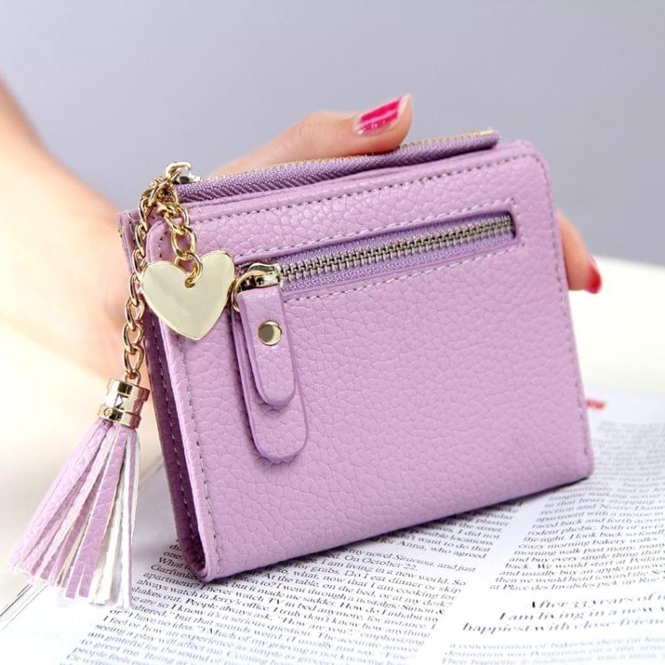 Mini PU Leather Tassel Pendant Zipper Wallet Coin Purse for Women(Purple)