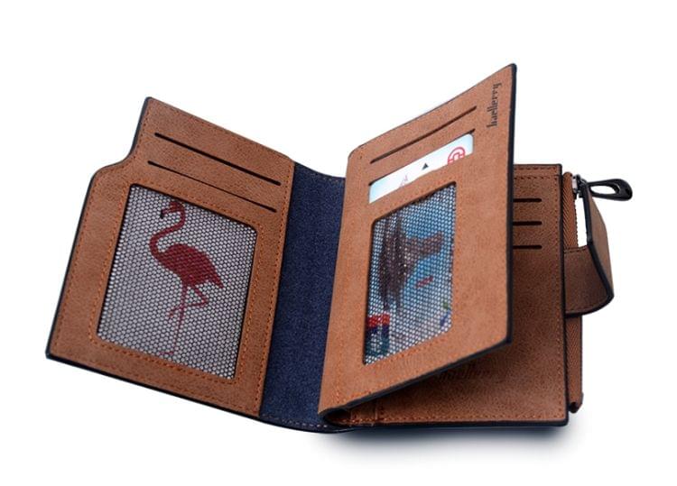 Women Vintage Fashion Short Leather Zipper Wallet Coin Pocket(Brown)