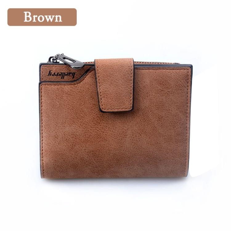 Women Vintage Fashion Short Leather Zipper Wallet Coin Pocket(Brown)