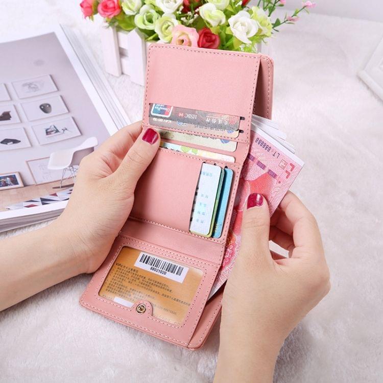 Fashion Tassel Pendant 3-Folding Short Design PU Leather Wallet Coin Purse for Women(Pink)