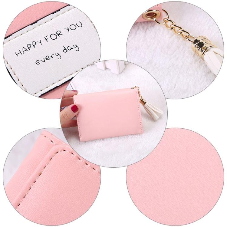 Fashion Tassel Pendant 3-Folding Short Design PU Leather Wallet Coin Purse for Women(Pink)