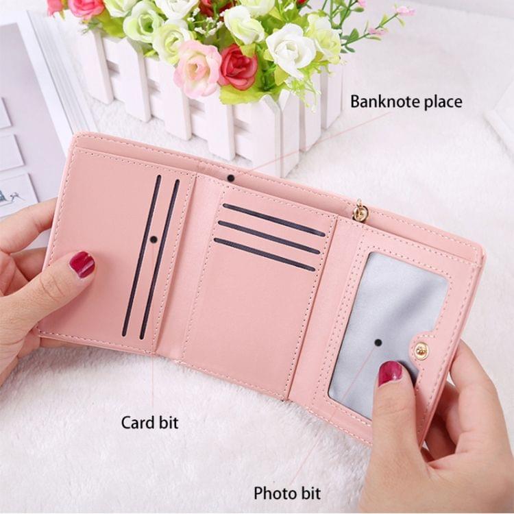 Fashion Tassel Pendant 3-Folding Short Design PU Leather Wallet Coin Purse for Women(Pink)