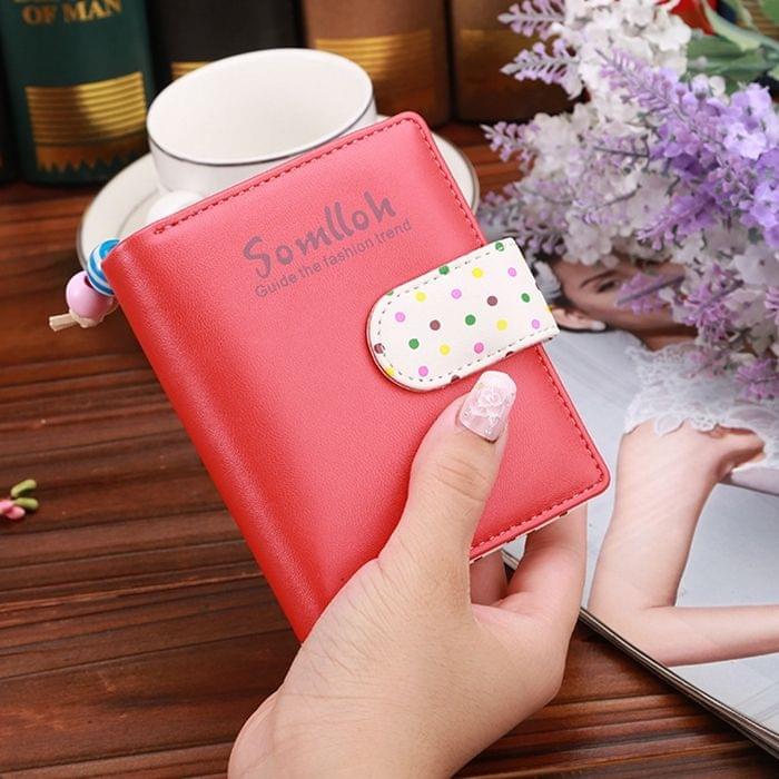 Fashion Dot Pattern 2-Folding Short Design PU Leather Zipper Wallet Coin Purse for Women(Red)