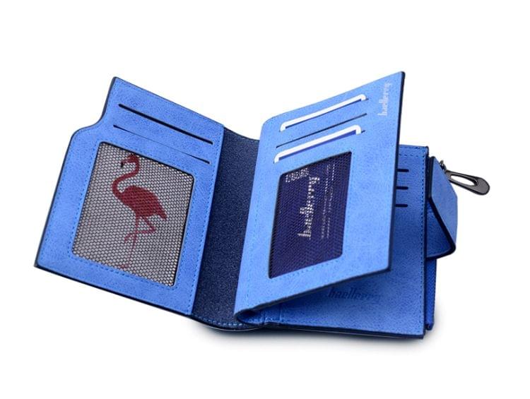 Women Vintage Fashion Short Leather Zipper Wallet Coin Pocket(Blue)