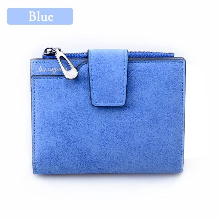 Women Vintage Fashion Short Leather Zipper Wallet Coin Pocket(Blue)