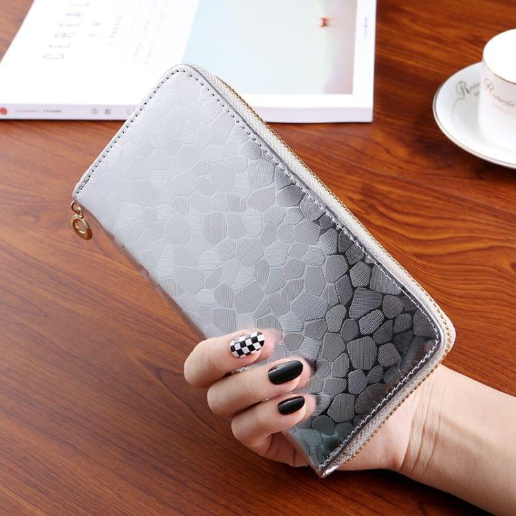 Stone Texture Long Design Zipper Wallet Hand Bag Coin Purse for Women(Silver)