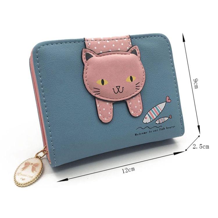 Women Cute Cat Wallet Small Zipper Wallet PU Leather Coin Purse Card Holder(Rose Red)