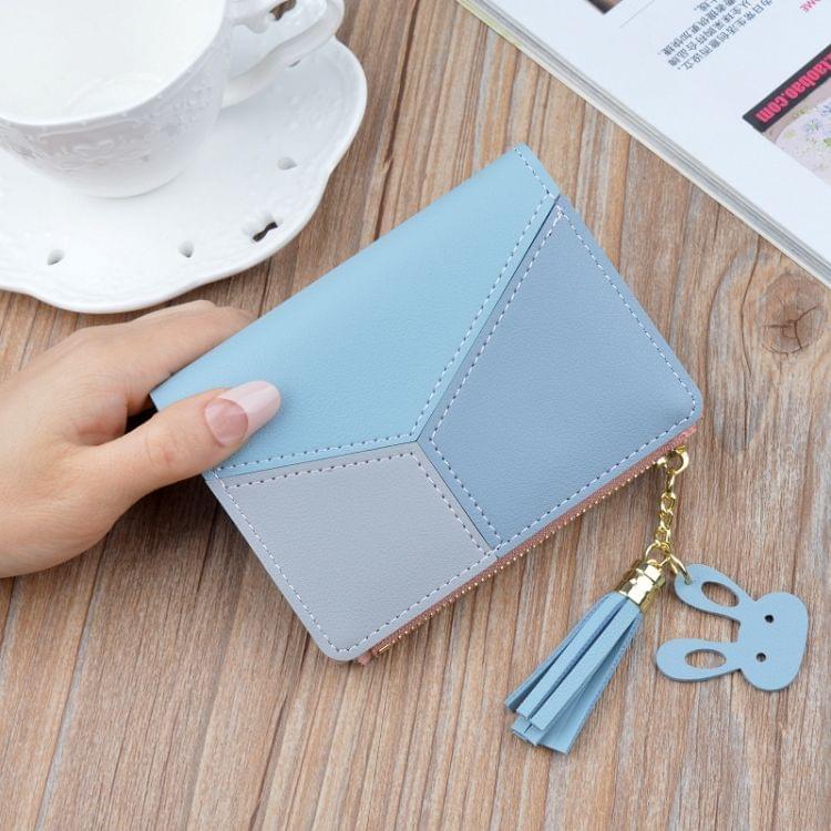 Short Leather Women Zipper Purse Panelled Wallets Trendy Coin Purse(Pink)