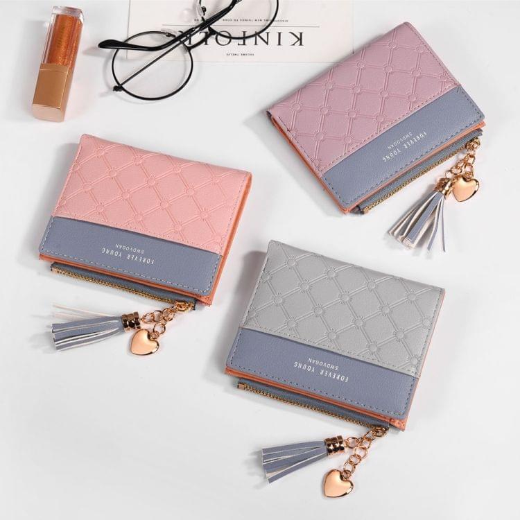 Cute Fashion Purse Leather Long Zip Wallet Coin Card Holder Soft Leather Phone Card Female Clutch(water pink)