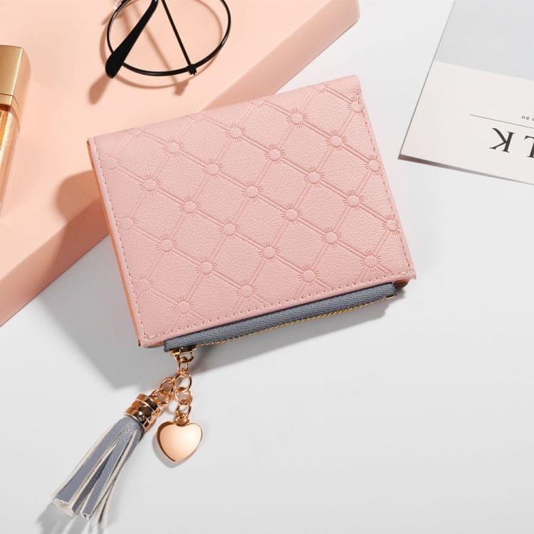 Cute Fashion Purse Leather Long Zip Wallet Coin Card Holder Soft Leather Phone Card Female Clutch(water pink)