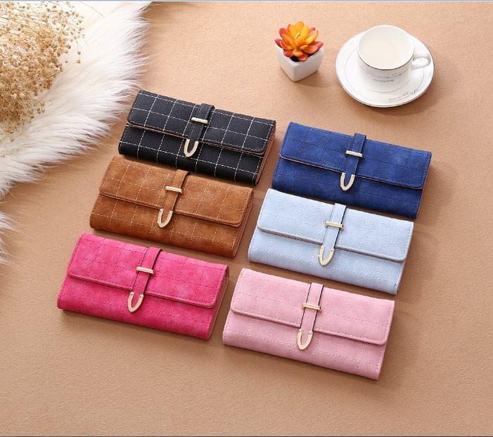 Women Purse Thread Plaid Leather Fashion Design With Polyester Phone Bag Long Slim Ladies Wallet(Red)