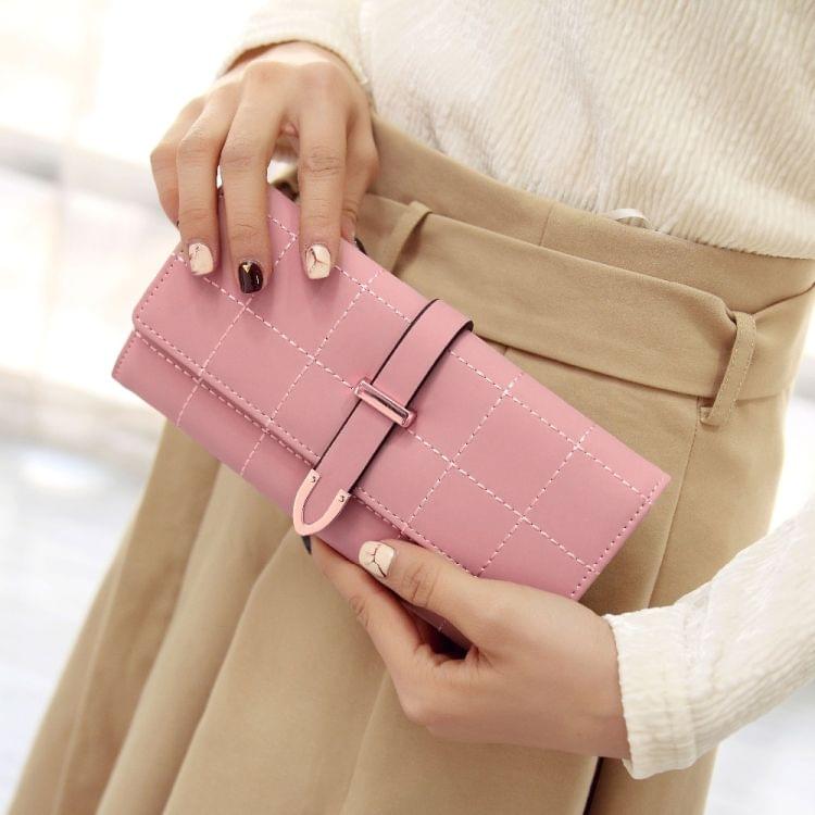 Women Purse Thread Plaid Leather Fashion Design With Polyester Phone Bag Long Slim Ladies Wallet(Red)