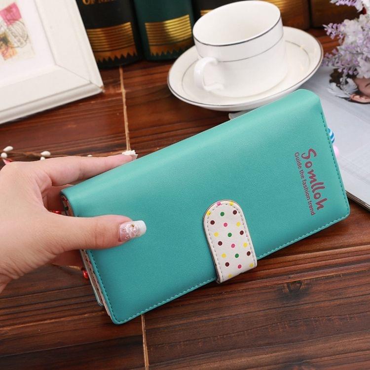 Fashion Dot Pattern 2-Folding Long Design PU Leather Zipper Wallet Coin Purse for Women(Green)