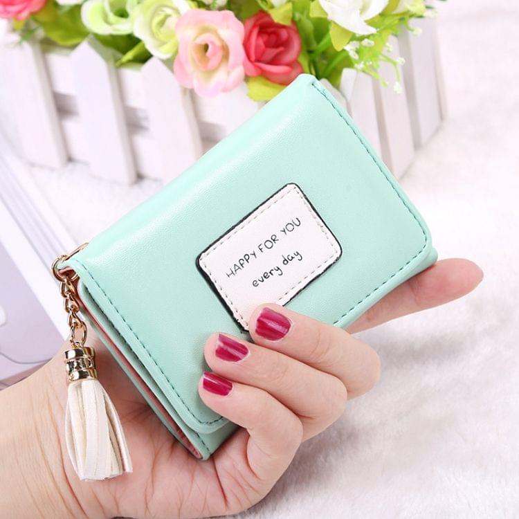 Fashion Tassel Pendant 3-Folding Short Design PU Leather Wallet Coin Purse for Women(Mint Green)