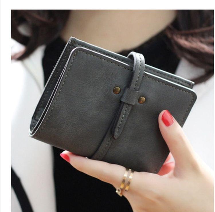 Short Retro Student Small Purse Women Leather Pursese(Black)