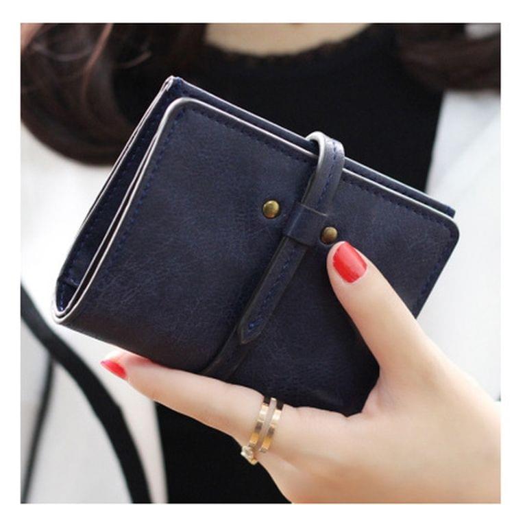 Short Retro Student Small Purse Women Leather Pursese(Black)