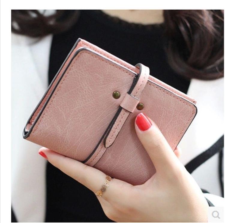 Short Retro Student Small Purse Women Leather Pursese(Black)