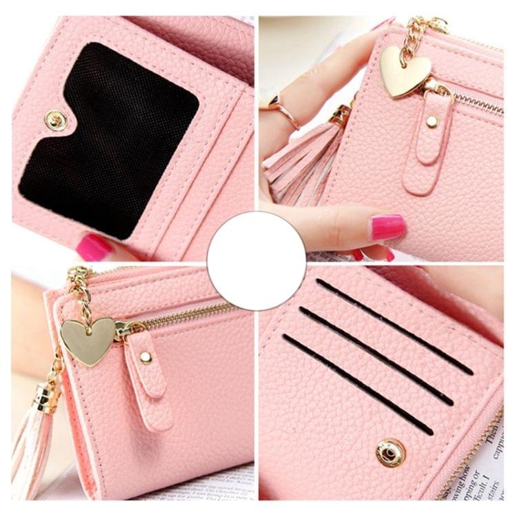 Mini PU Leather Tassel Pendant Zipper Wallet Coin Purse for Women(Black)