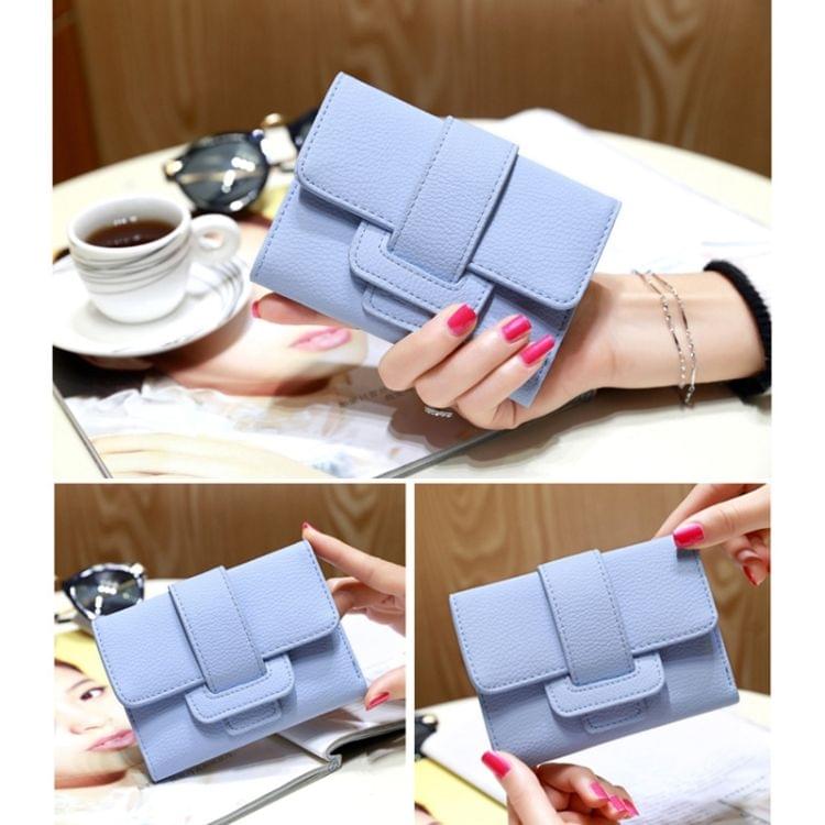 Fashion 3-Folding Drawstring Short Design PU Leather Solid Color Wallet Coin Purse for Women(Blue)