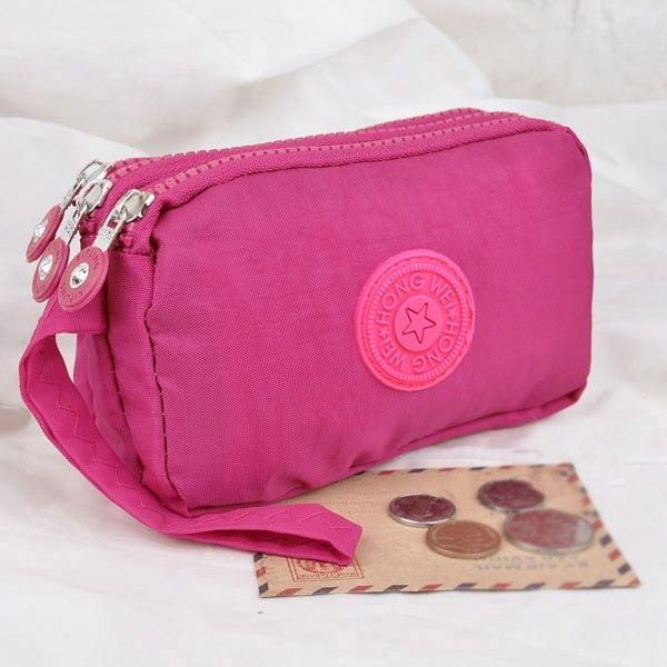 Three-Layer Zipper Short for Ladies Change Mobile Bag(Rose red)