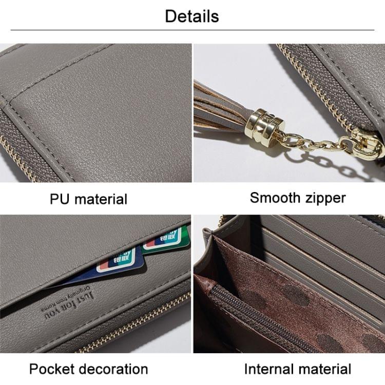 Women Tassel Style Large Capacity PU Hand Wallet Purse Phone Bag with Card Slots (Wine Red)