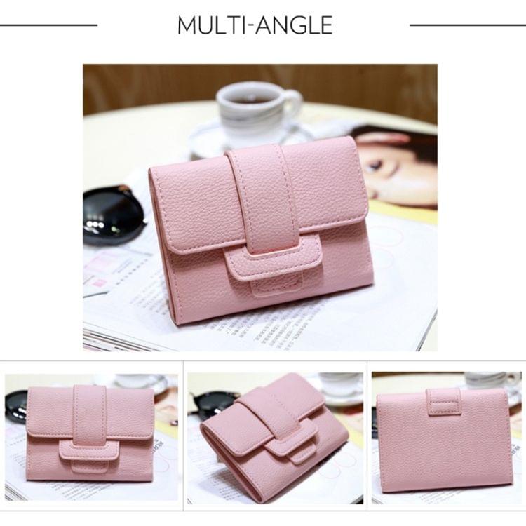 Fashion 3-Folding Drawstring Short Design PU Leather Solid Color Wallet Coin Purse for Women(Pink)