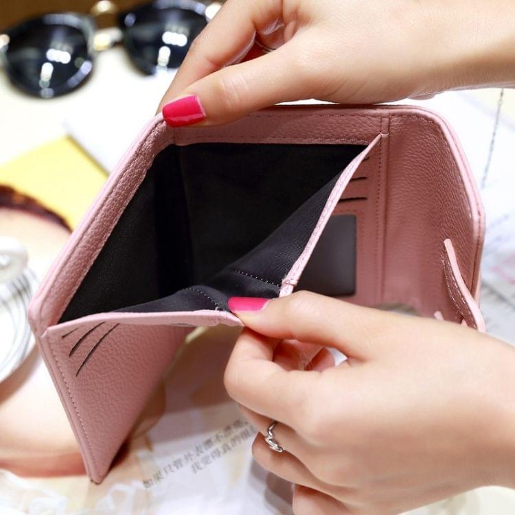 Fashion 3-Folding Drawstring Short Design PU Leather Solid Color Wallet Coin Purse for Women(Pink)