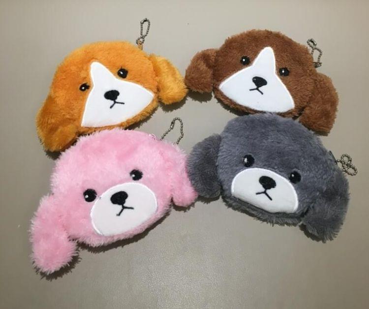 3 PCS Lovely Dog Plush Purse Plush Pocket Coin Bag(Pink)
