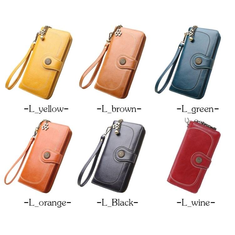 Vintage Button Phone Purses Women Wallets Female Purse Leather Brand Retro Ladies Long Zipper Woman Wallet Card Clutch(Long brown)