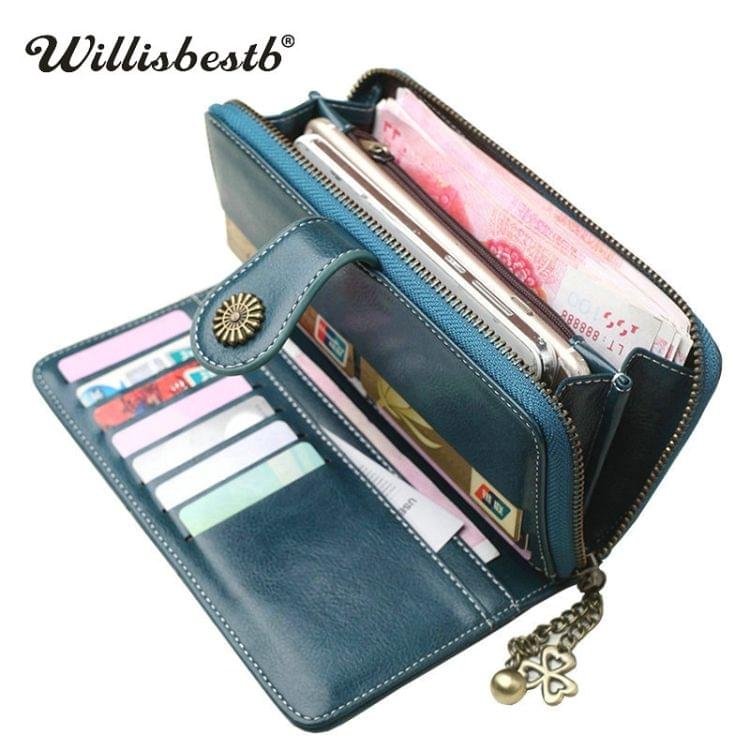 Vintage Button Phone Purses Women Wallets Female Purse Leather Brand Retro Ladies Long Zipper Woman Wallet Card Clutch(Long brown)