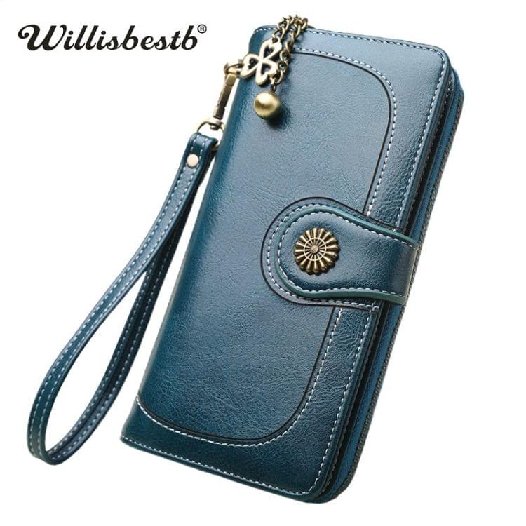 Vintage Button Phone Purses Women Wallets Female Purse Leather Brand Retro Ladies Long Zipper Woman Wallet Card Clutch(Long brown)