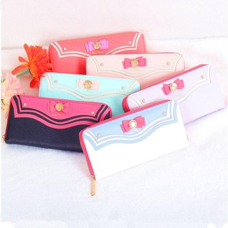 Cute Sailor Moon Design Leather Long Wallet Women Japanese Fashion Zipper Purse Lovely Handbag Clutch(Purple)