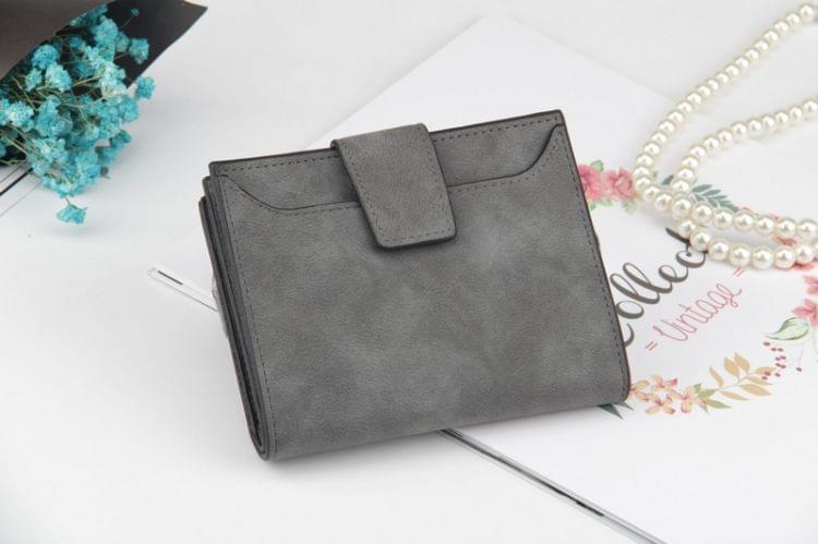 Leather Women Hasp Small Slim Coin Pocket Purse Cards Holders Wallet(Dark Gray)