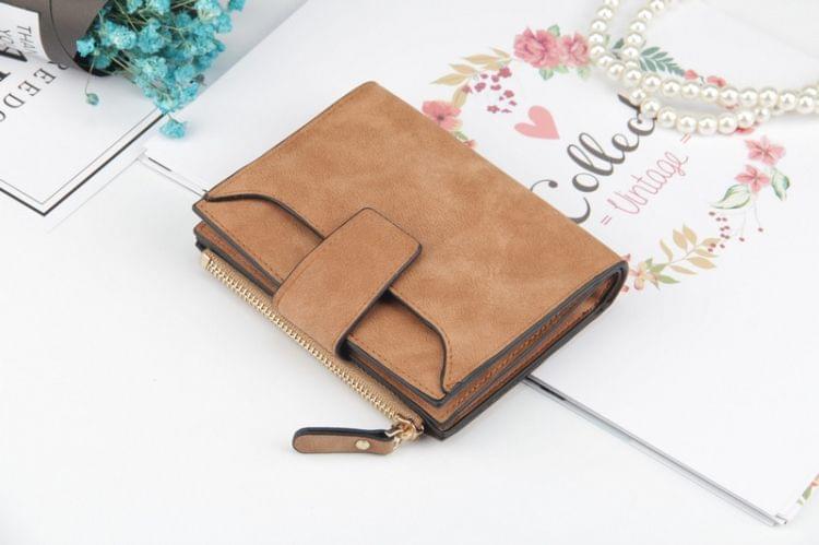 Leather Women Hasp Small Slim Coin Pocket Purse Cards Holders Wallet(Brown)