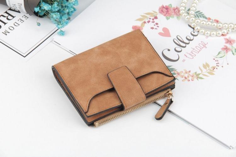 Leather Women Hasp Small Slim Coin Pocket Purse Cards Holders Wallet(Brown)