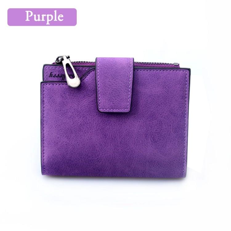 Women Vintage Fashion Short Leather Zipper Wallet Coin Pocket(Purple)