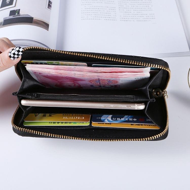 Fashion Argyles Texture Long Design PU Leather Zipper Wallet Coin Purse Hand Bag for Women(Pink)