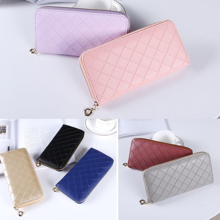 Fashion Argyles Texture Long Design PU Leather Zipper Wallet Coin Purse Hand Bag for Women(Pink)