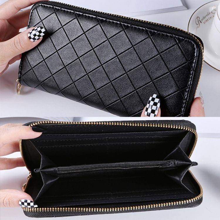 Fashion Argyles Texture Long Design PU Leather Zipper Wallet Coin Purse Hand Bag for Women(Pink)