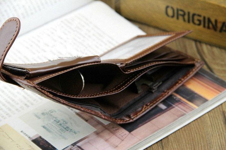 Men Vintage Leather Hasp Short Coin Pocket Purse Card Holder Wallets(Coffee)