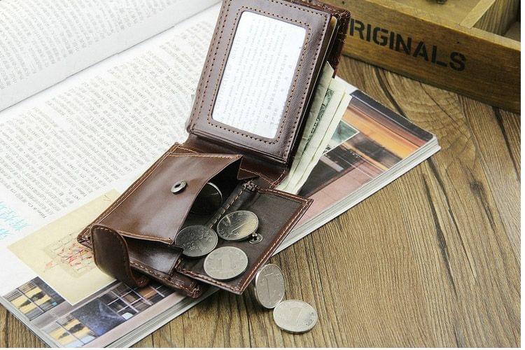 Men Vintage Leather Hasp Short Coin Pocket Purse Card Holder Wallets(Coffee)