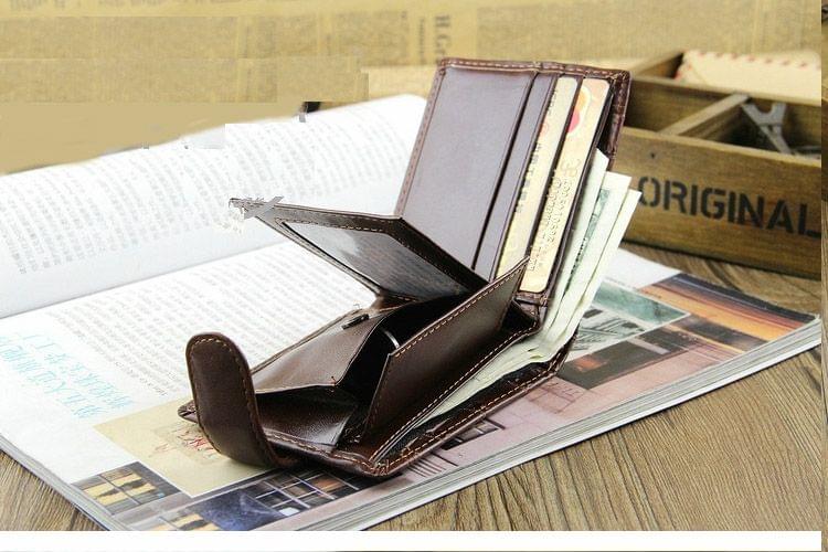 Men Vintage Leather Hasp Short Coin Pocket Purse Card Holder Wallets(Coffee)